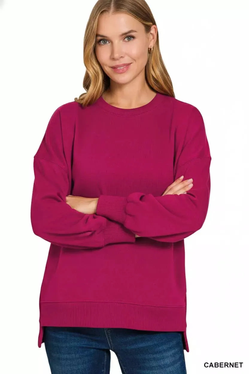 Zenana Fleece Hi-low Boyfriend Sweatshirts with Pockets by Zenana