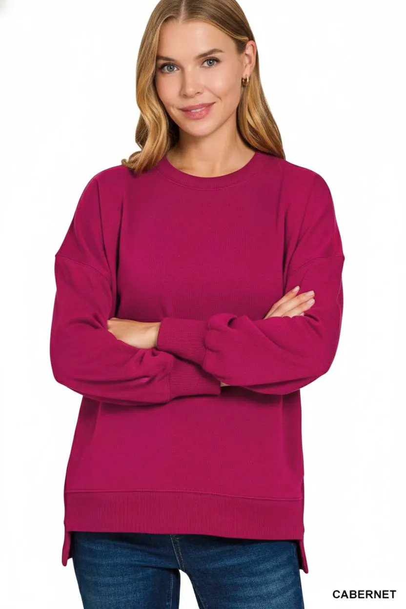 Zenana Fleece Hi-low Boyfriend Sweatshirts with Pockets by Zenana