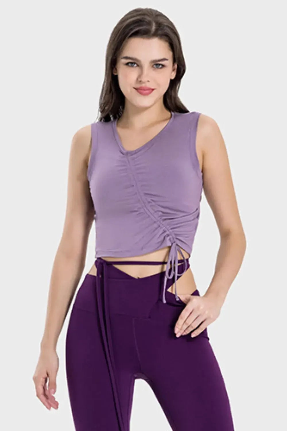 Millennia Drawstring Ruched Wide Strap Active Tank by Millennia