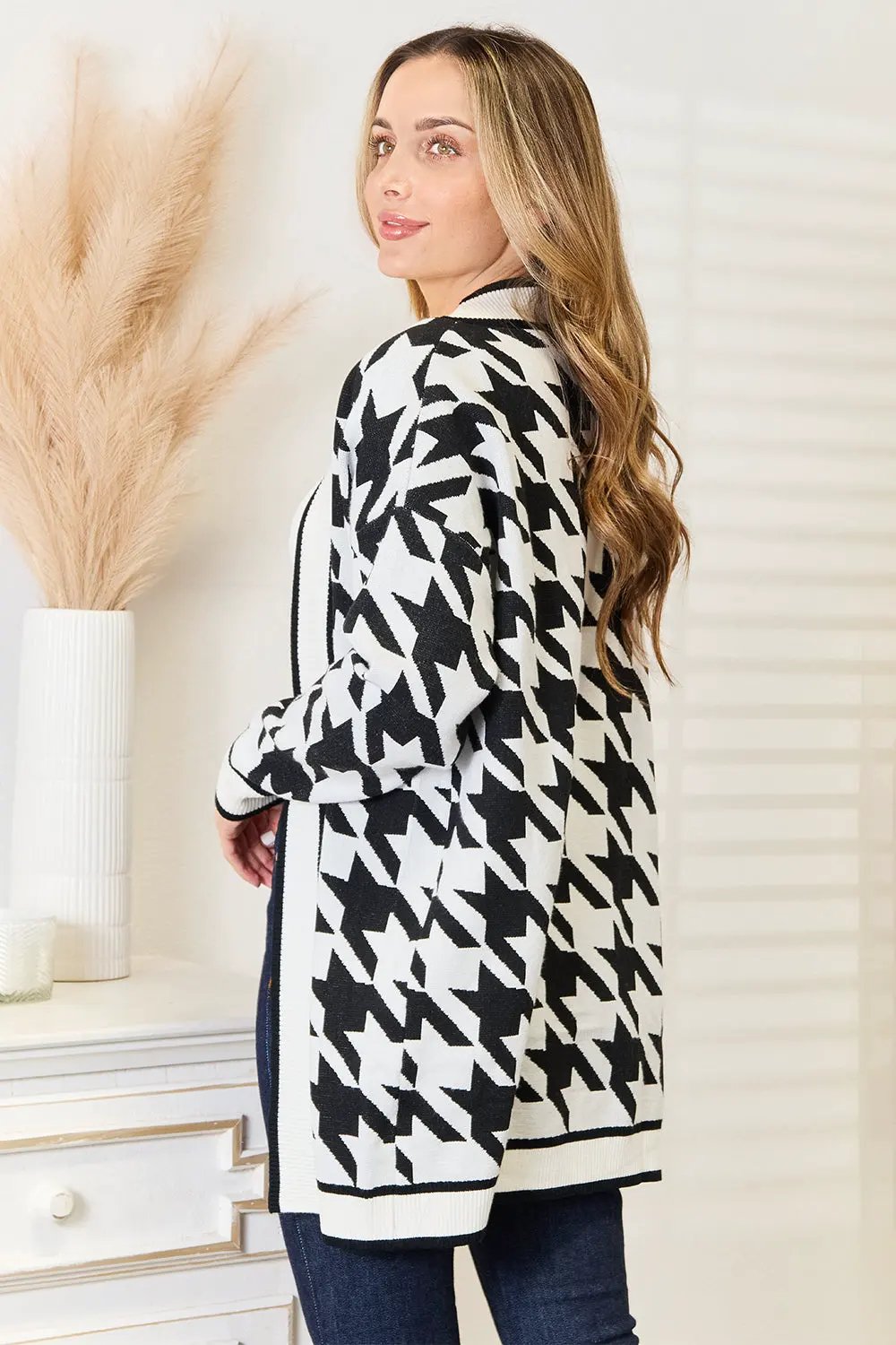 Mandy Woven Right Houndstooth Open Front Longline Cardigan by Woven Right