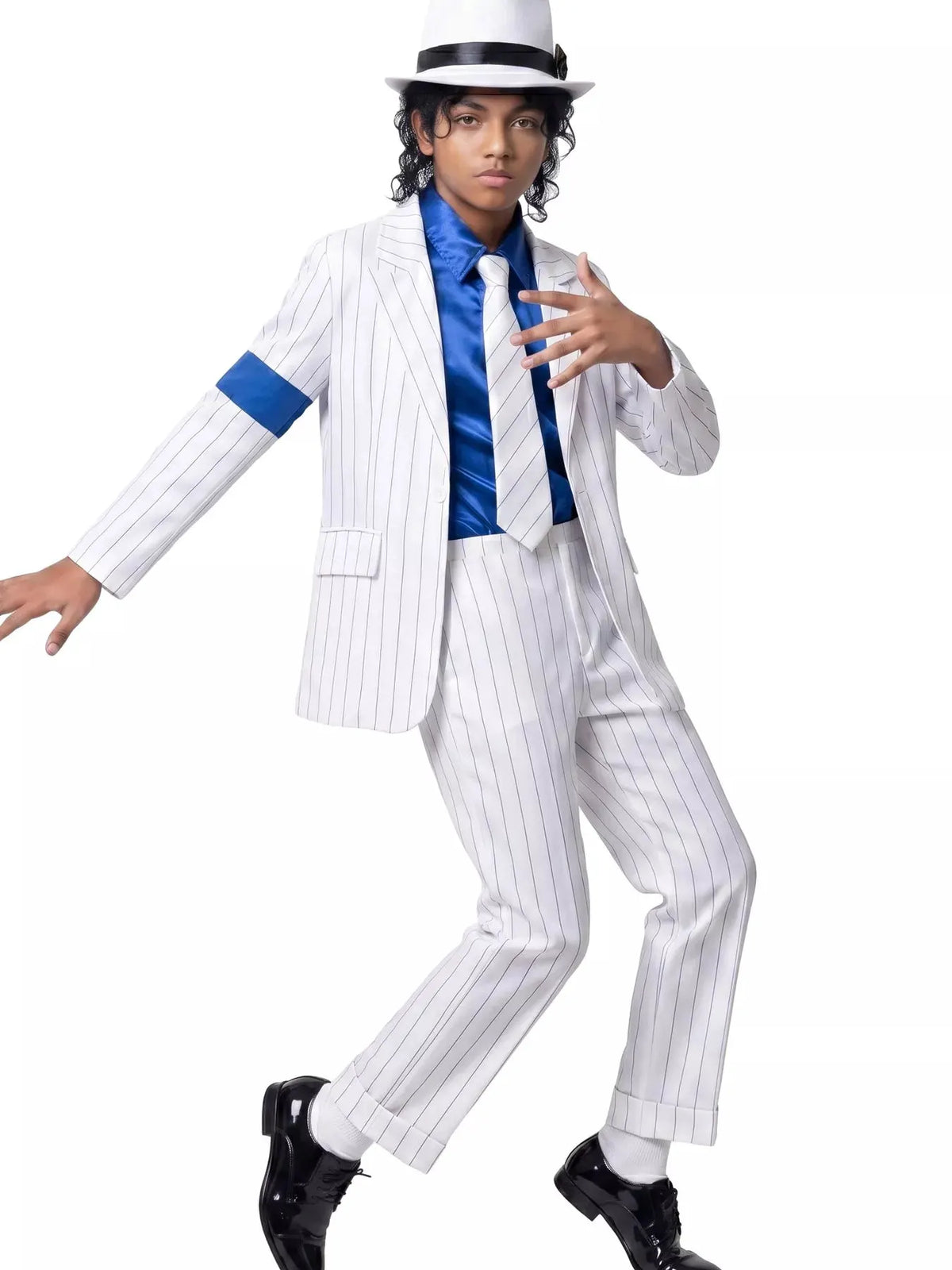Children's Halloween Striped Suit Costume 5 Piece Set with Shirt and Fedora & Tie by Trendsi