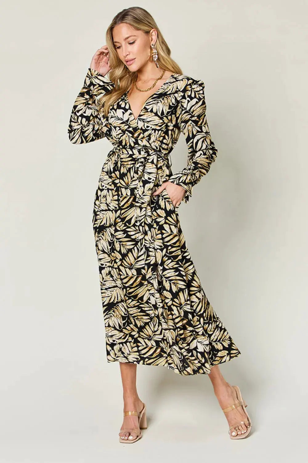 Double Take Full Size Tie Back Flounce Sleeve Dress by Double Take
