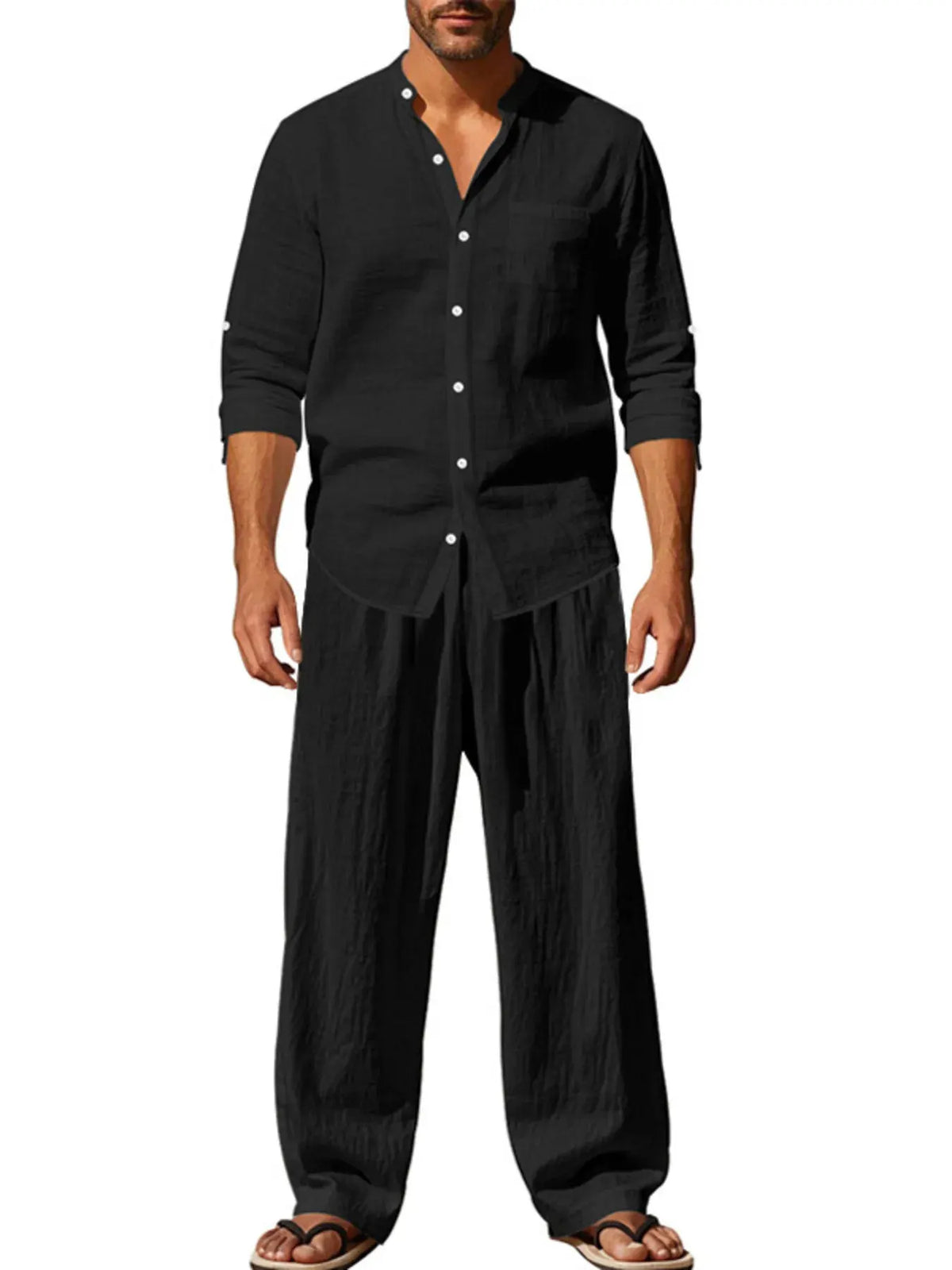 Men's Full Size Button Up Shirt and Pants Set Plus Size by Trendsi