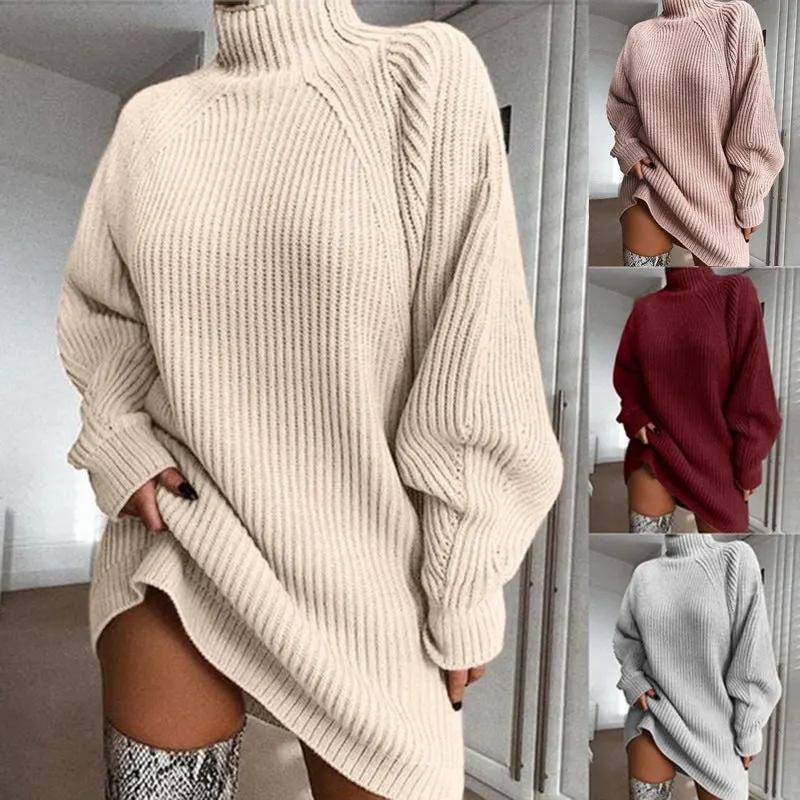 Solid Turtleneck Long Sweater Winter Warm Women Sweater Dress by Maiden-Art