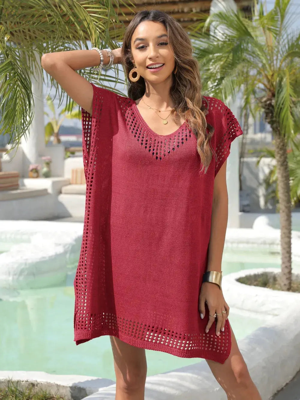 Slit Openwork V-Neck Cover-Up by Partner Labels