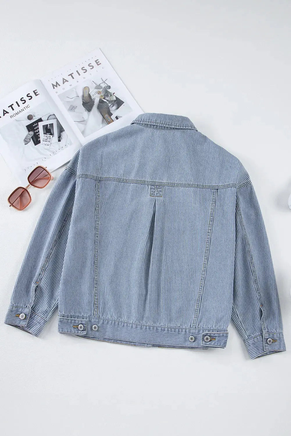 Striped Button Up Long Sleeve Denim Jacket by Partner Label