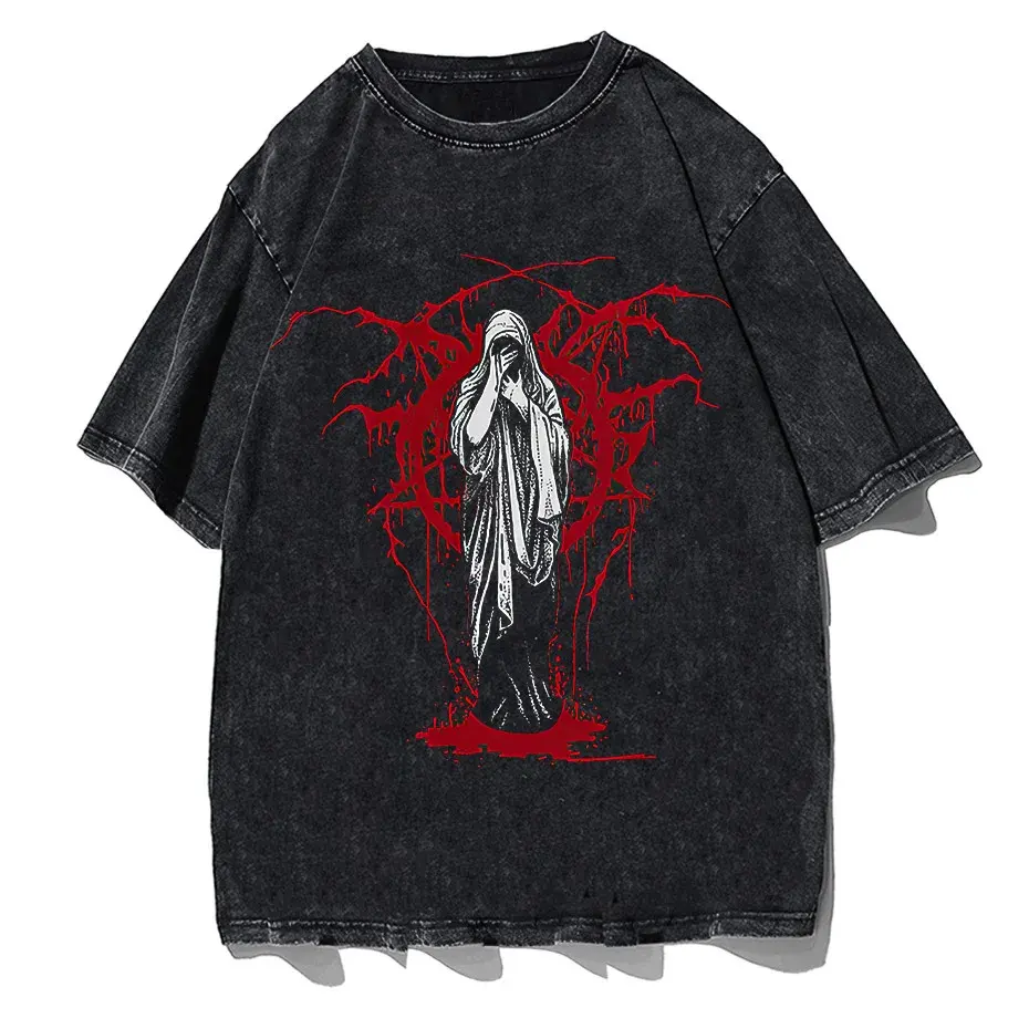 Men's Y2K Punk Harajuku Dark Goth Vintage T-Shirt Loose Fit Cotton Short Sleeve by Vimost Shop