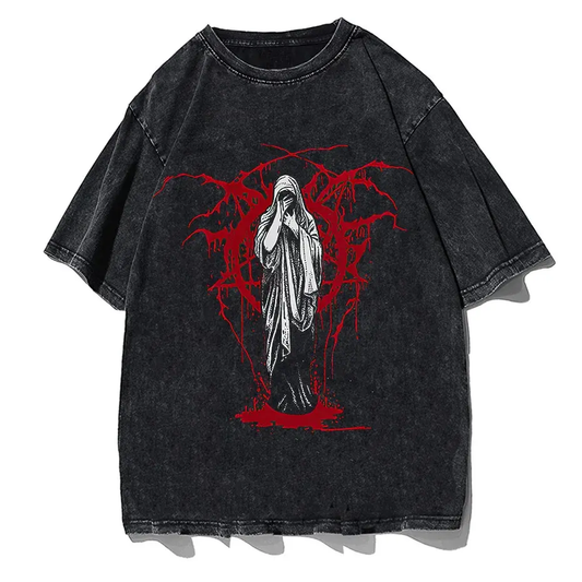 Men's Y2K Punk Harajuku Dark Goth Vintage T-Shirt Loose Fit Cotton Short Sleeve by Vimost Shop
