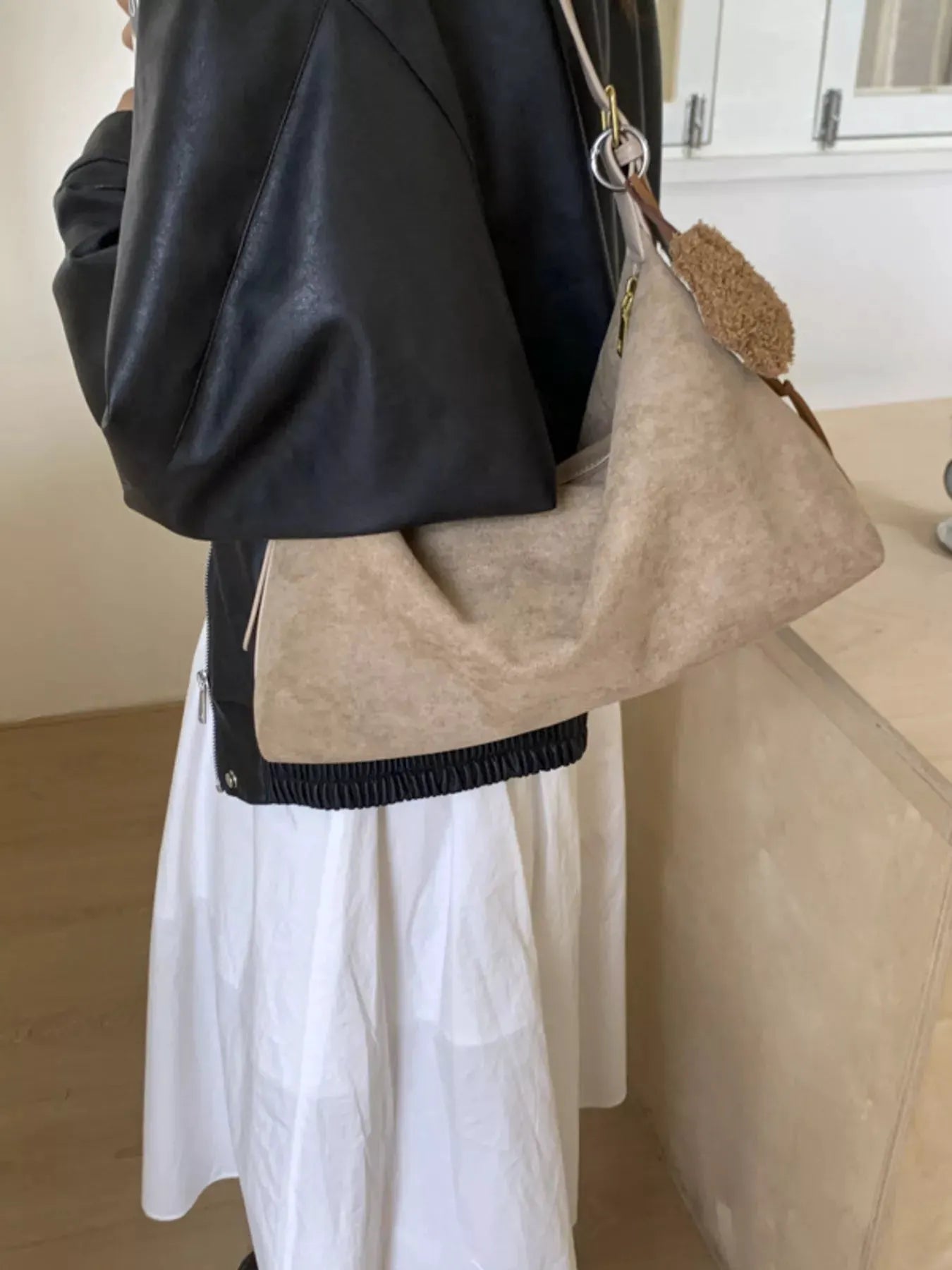 Solid Color Suede Hobo Crossbody Bag by Partner Label