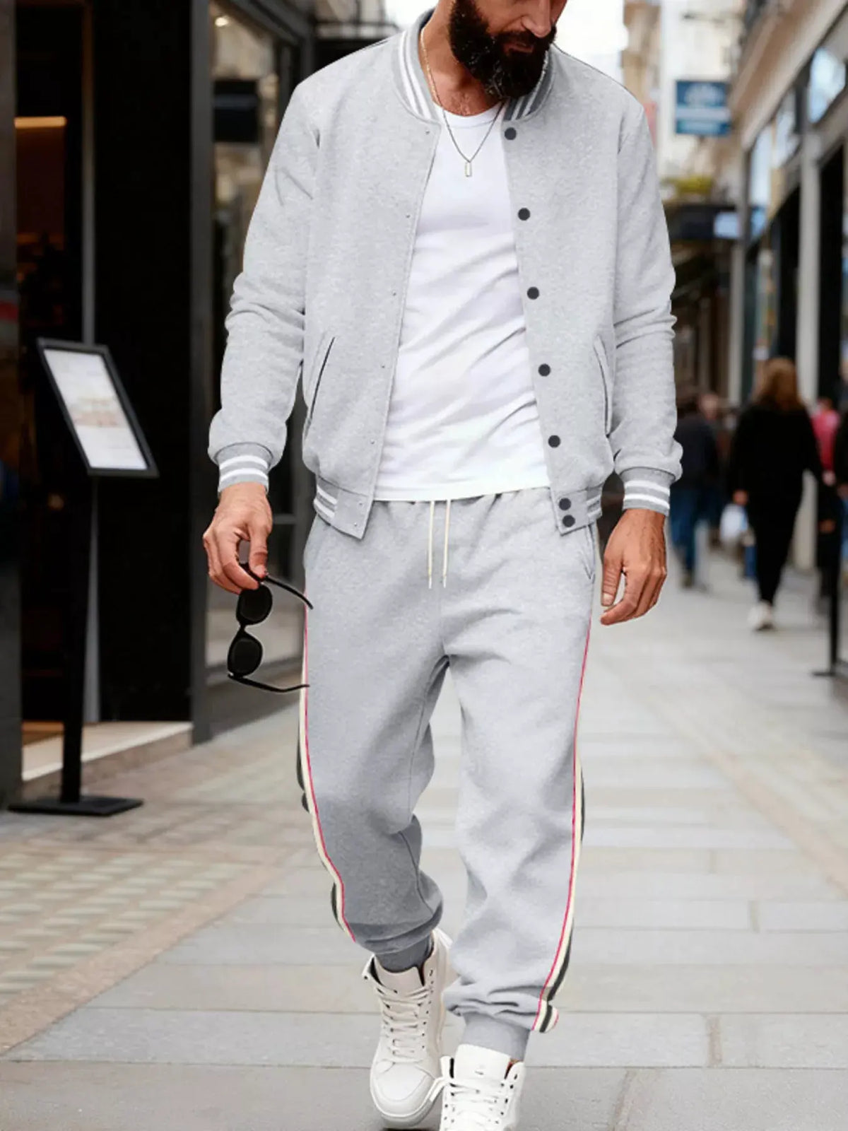 Men's Full Size Striped Snap Down Top and Pants Set Plus Size by Trendsi