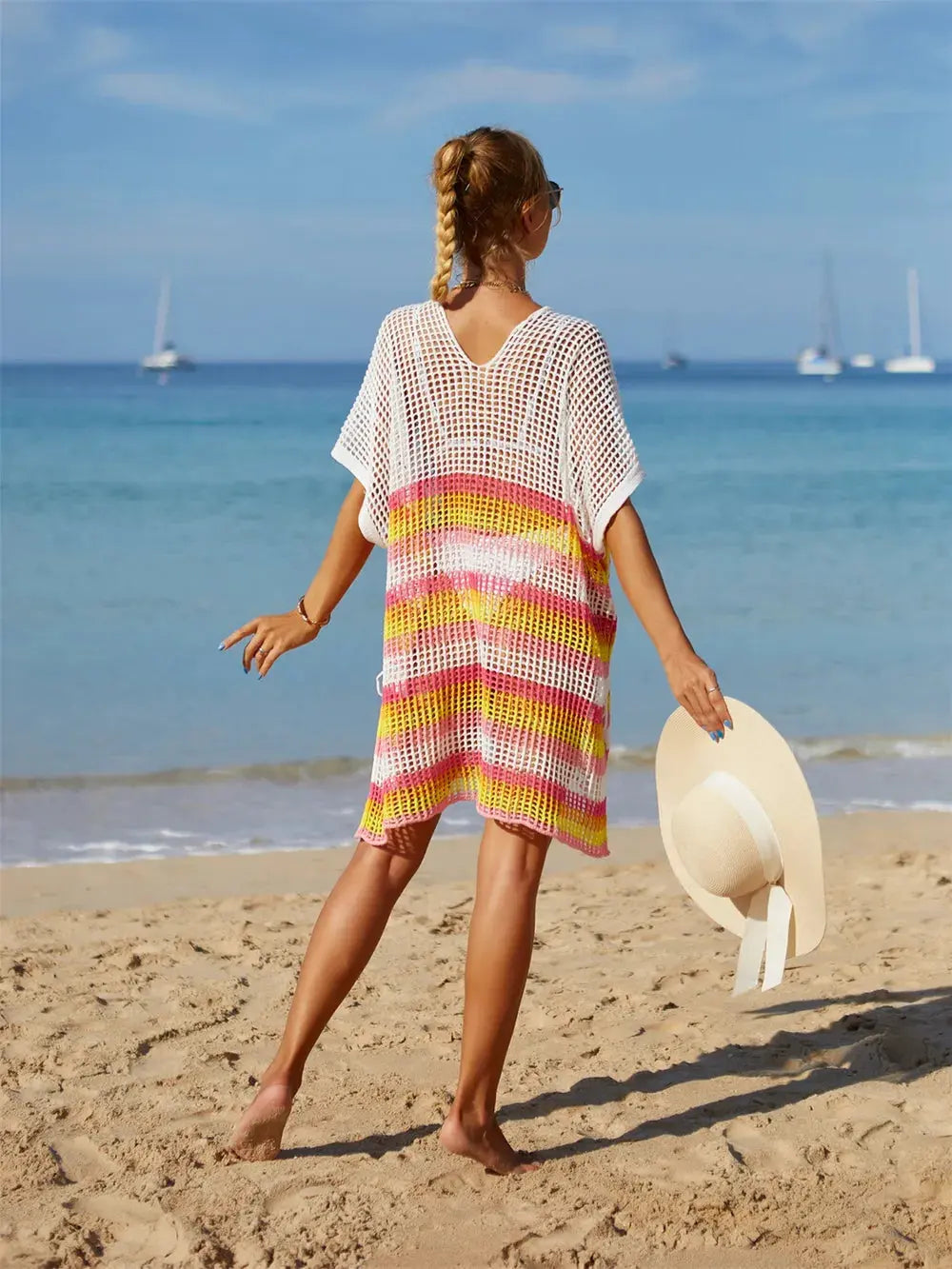 Angel Wings Cutout Striped Cover-Up with Tassel by Partner Labels