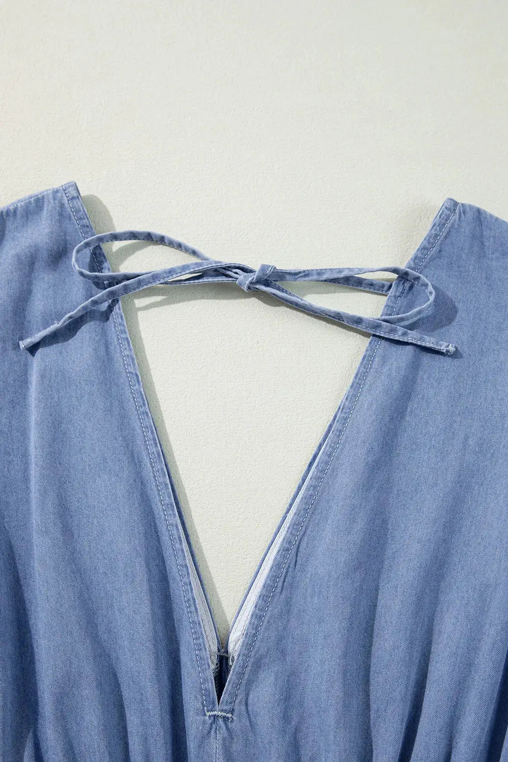 Tied Plunge Three-Quarter Sleeve Denim Dress by Partner Label