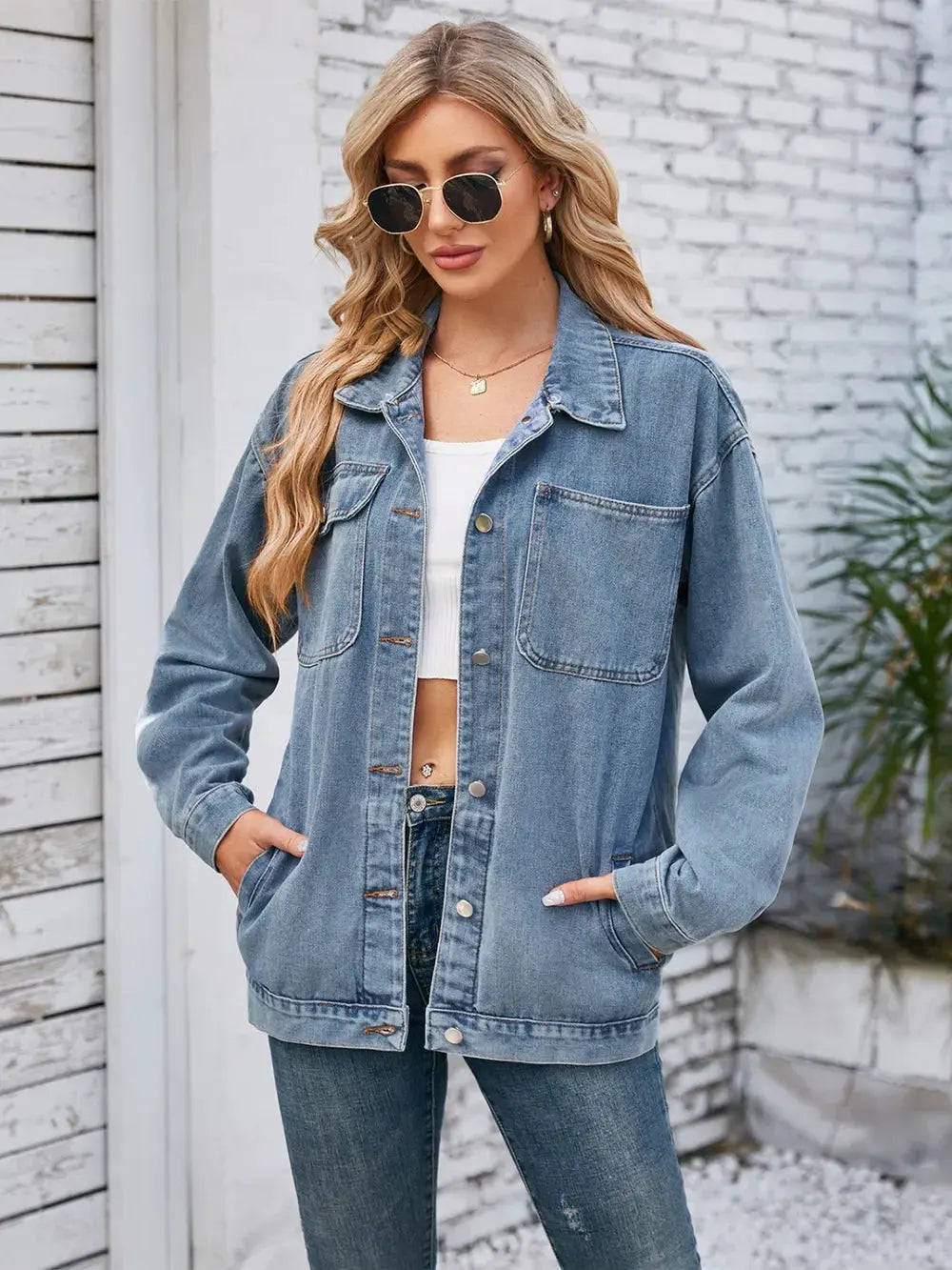 Pocketd Button Up Detachable Hooded Denim Jacket by Partner Label