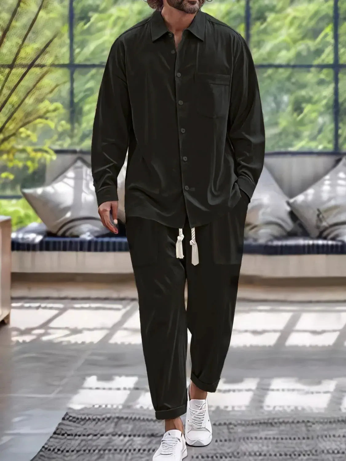 Men's Button Down Long Sleeve Shirt and Pants Set by Trendsi