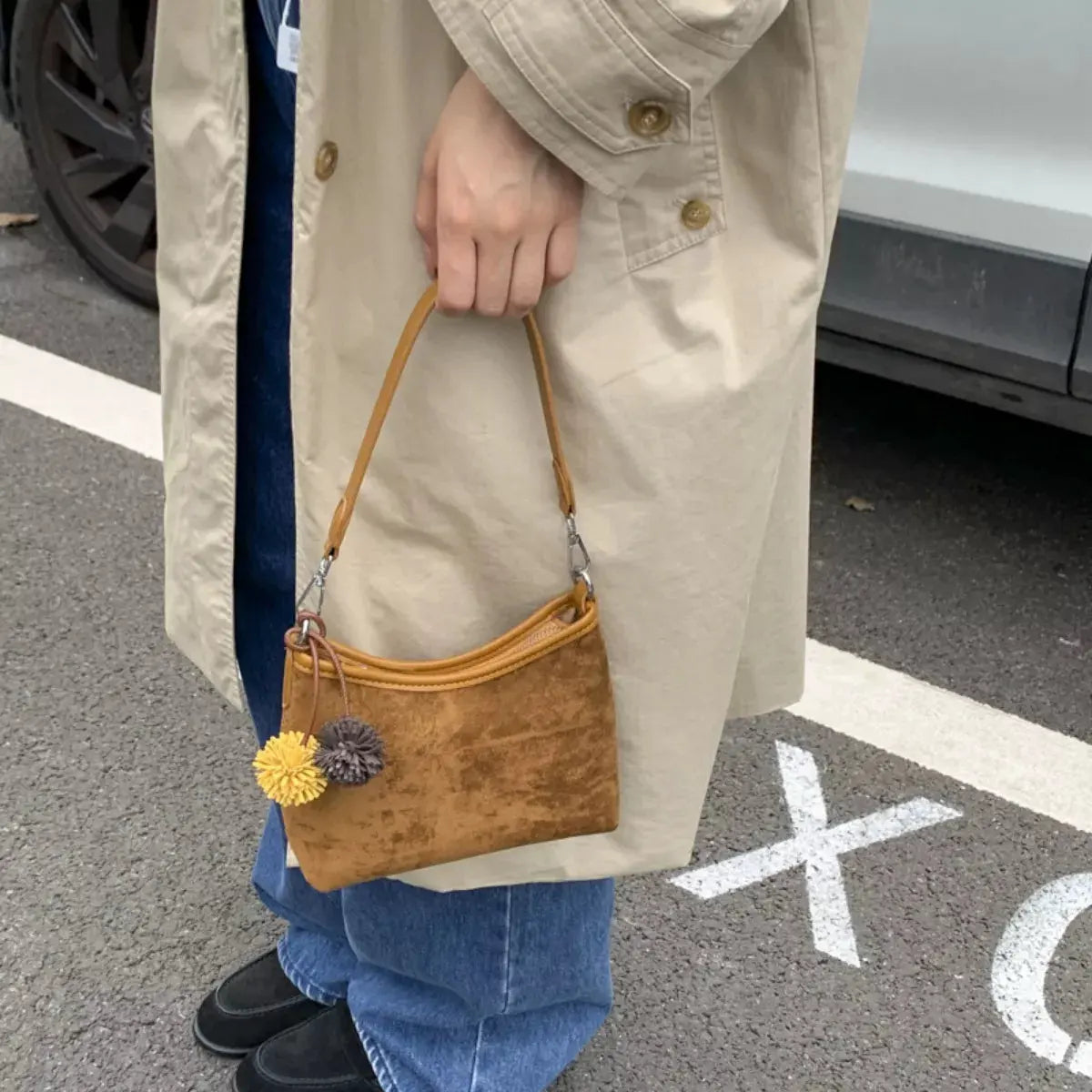 Suede Crossbody Bag with Adjustable Shoulder Strap by Partner Label