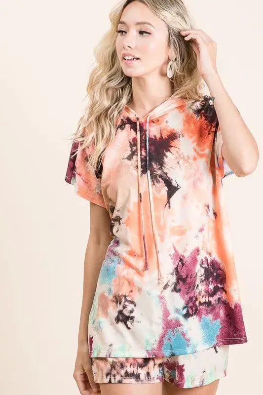 BiBi Tie Dye Terry Hoodie With Drawstring by BiBi