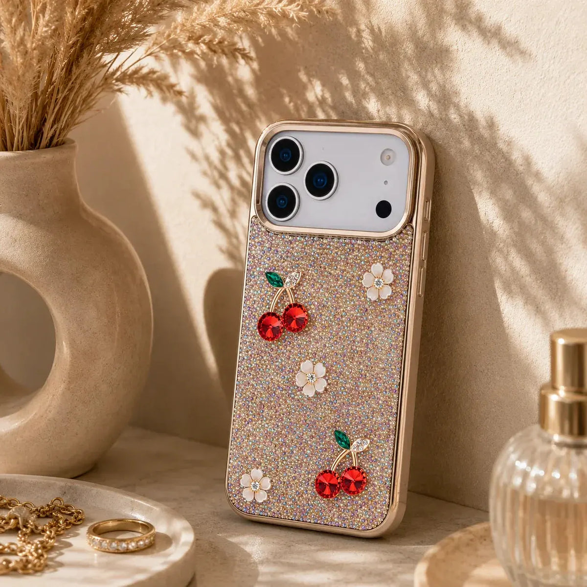 Hilo Crystal Cherry iPhone 18 Pro Max Case – Gold-Tone Frame by TORONATA