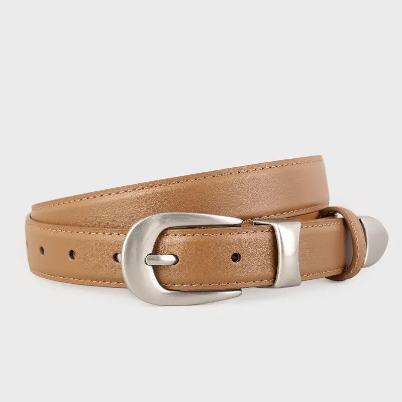 Classic Leather Belt with Silver Buckle by Trendsi