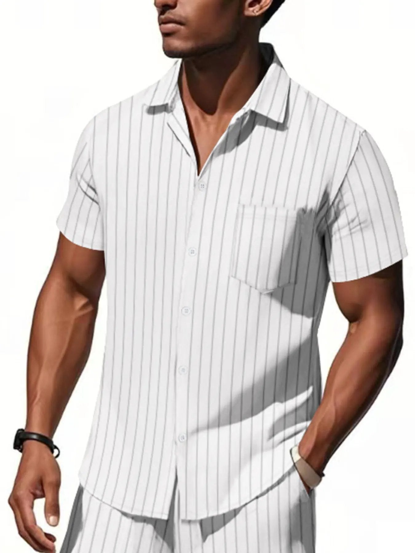 Men's Full Size Casual Striped Short Sleeve Shirt Plus Size by Trendsi
