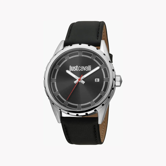 Just Cavalli Men's Black Leather Watch, Silver Case | Jc1g082l0525 by JUST CAVALLI