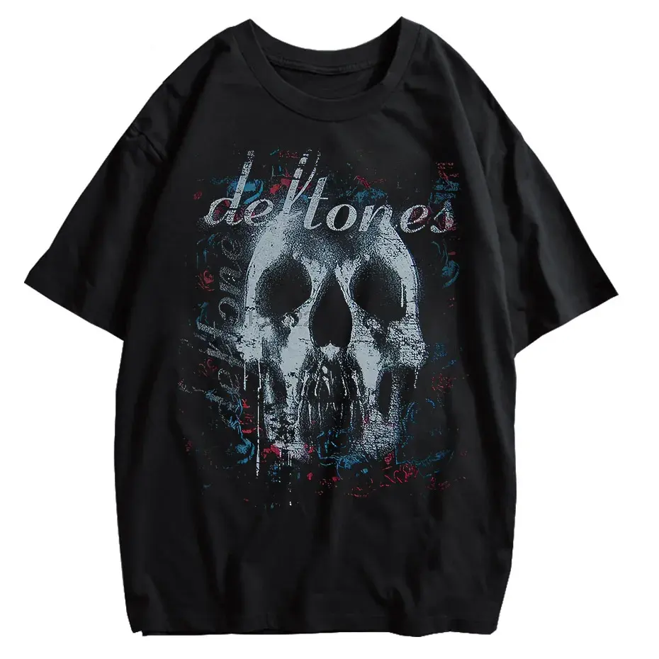 Hip-Hop Skull T-Shirt Men Vintage Harajuku Y2K Streetwear Black Cotton Tee by Vimost Shop