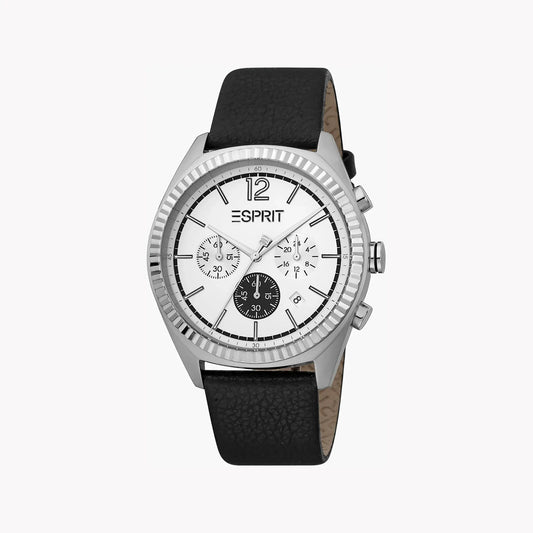 Esprit Men's Black Leather Watch, White Dial | ES1G309L0015 by ESPRIT