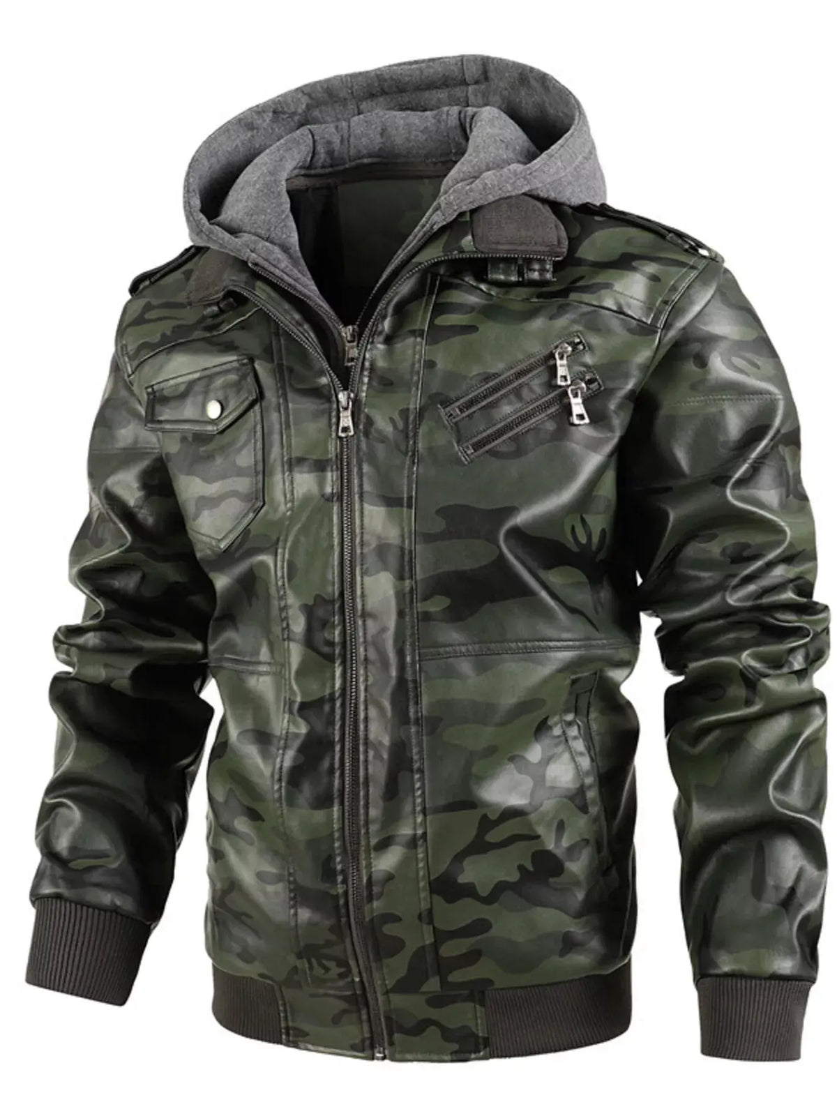 Men's Full Size Hooded Faux Leather Moto Jacket Plus Size by Partner Label