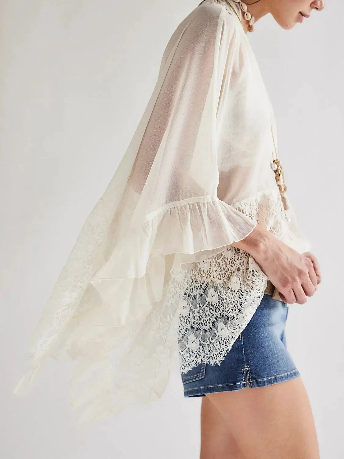Lace V-Neck Ruffle Long Sleeve Cover-Up by Partner Labels