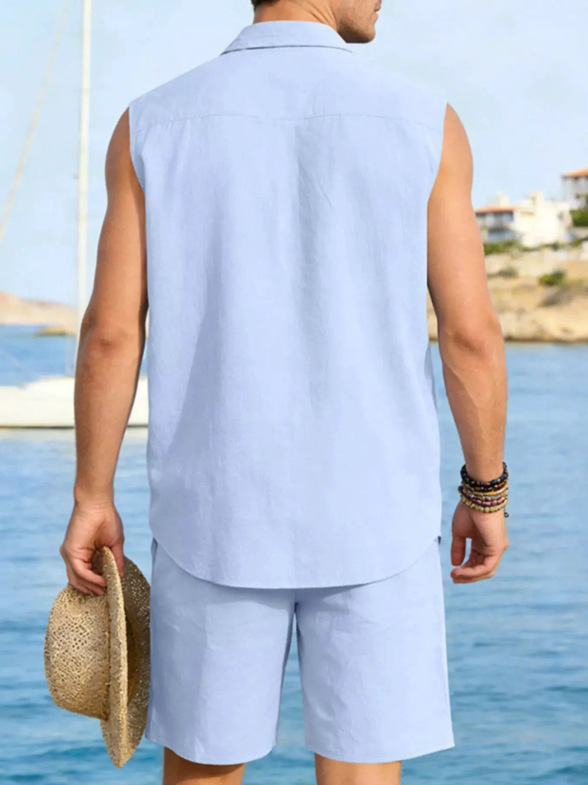 Men's Full Size Button Up Sleeveless Top and Shorts Plus Size by Trendsi