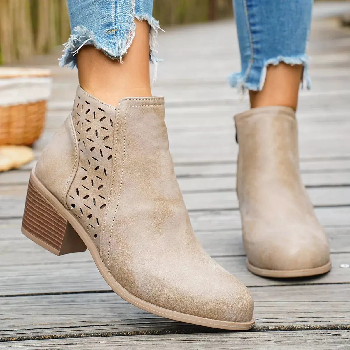 Round Toe Block Heels Boots by Partner Label