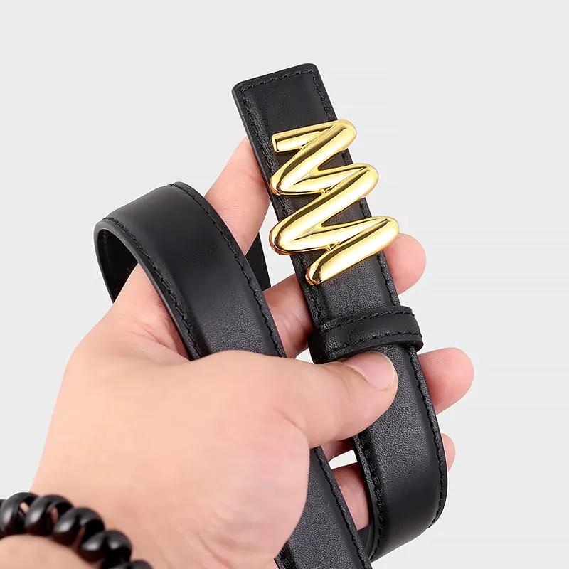 Gold Buckle Leather Belt by Trendsi