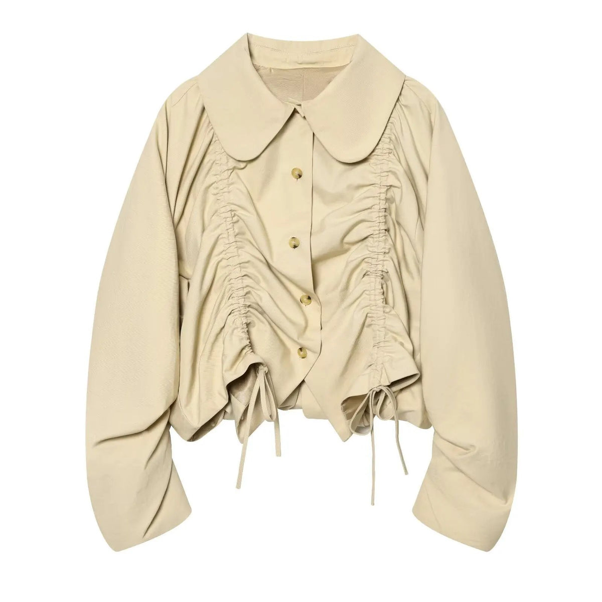 Women's Jacket Beige Peter Pan Collar BYMANYC ® New York SOHO RUCHED DRAWSTRING SHORT JACKET - New Collection by BYMANYC ® New York