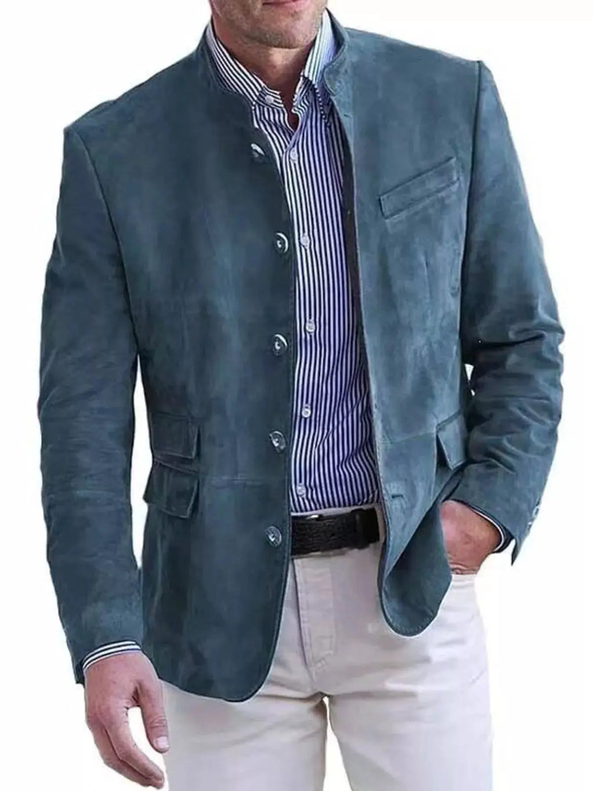 Men's Full Size Button Up Long Sleeve Blazer Plus Size by Trendsi