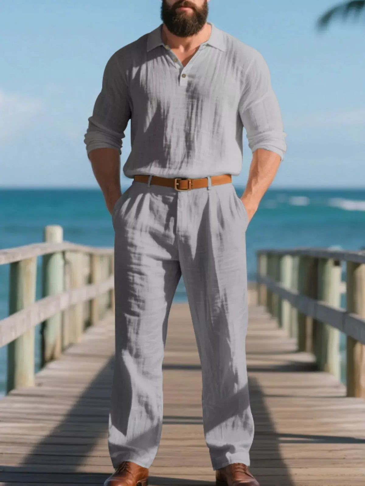 Men's Full Size Long Sleeve Top and Pants Set Plus Size by Trendsi