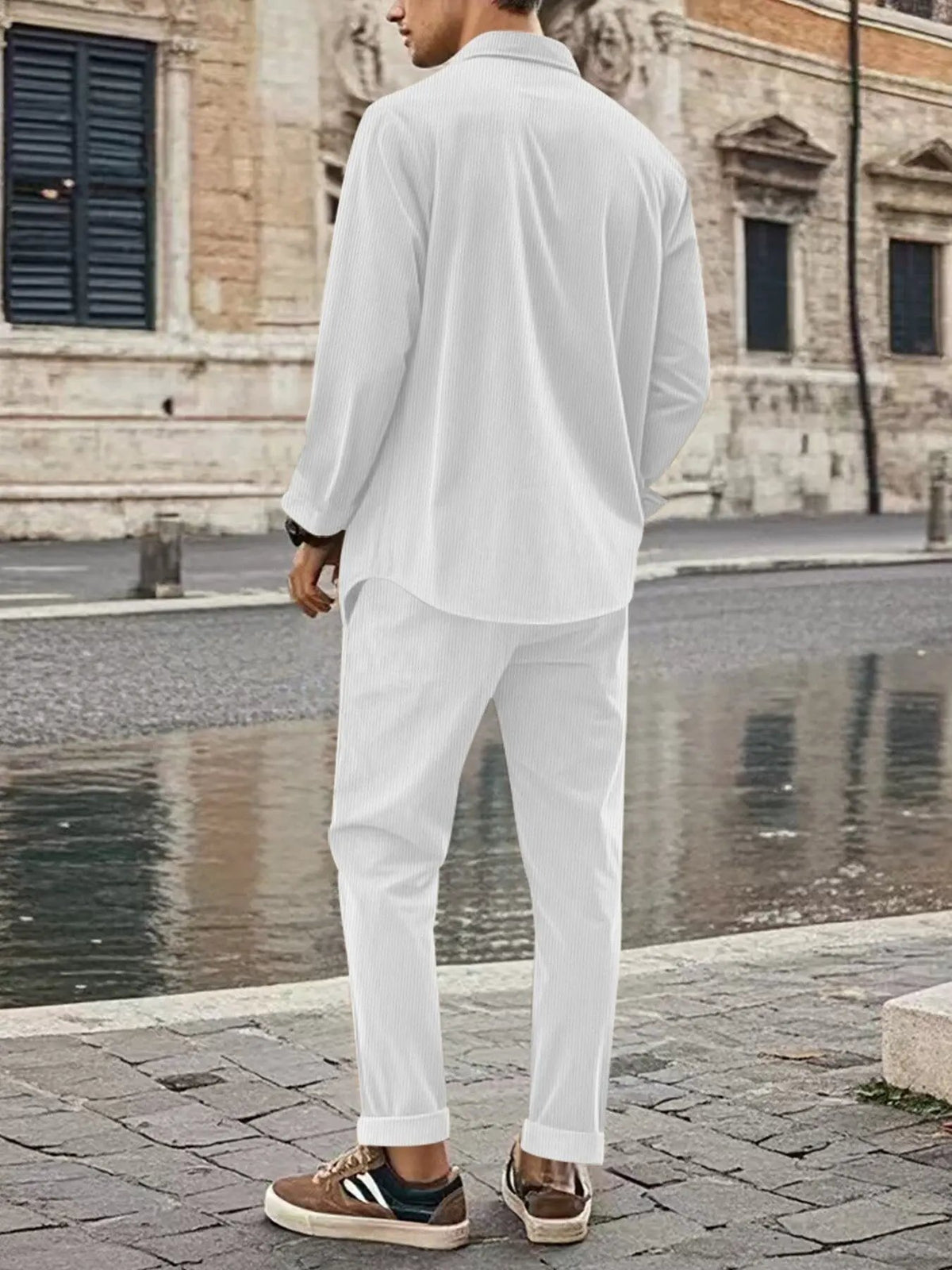Men's Full Size Button Up Long Sleeve Shirt and Pants Set Plus Size by Trendsi