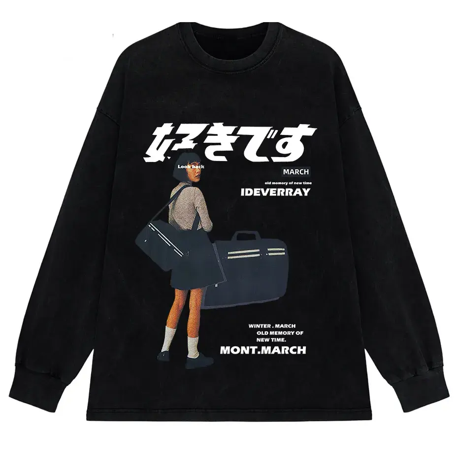 Men's Harajuku Kanji Girl Graphic T-Shirt Japanese Print Cotton Loose Fit Streetwear by Vimost Shop