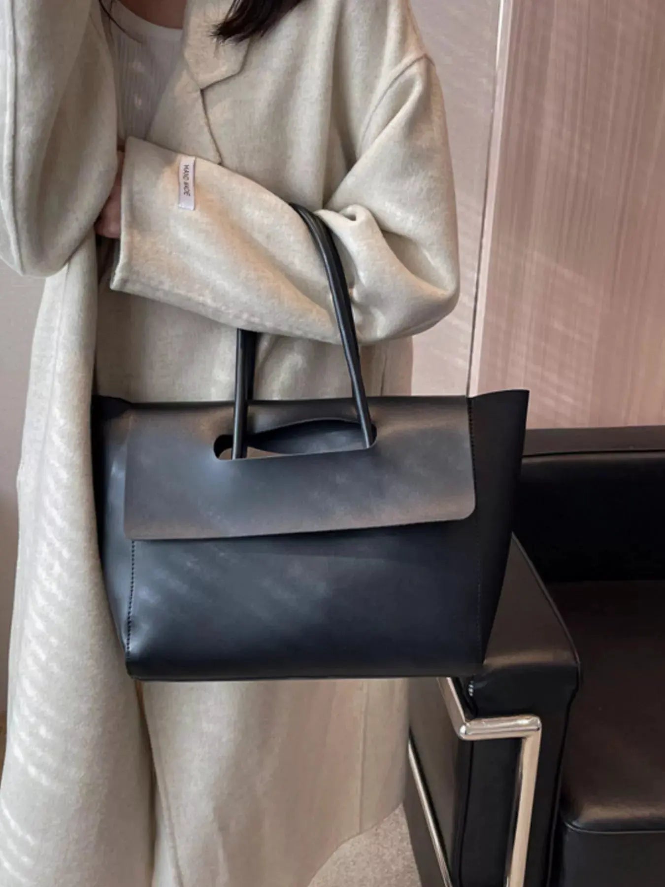Solid Color Leather Handbag by Partner Label