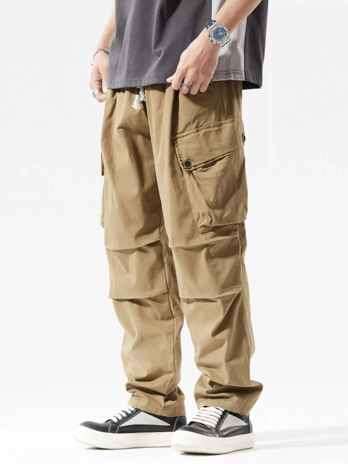 Men's Full Size Loose Fit Multi-Pocket Cargo Pants Plus Size by Partner Label