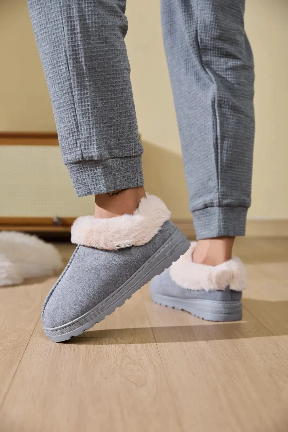 Faux Fur Round Toe Platform Slippers by Partner Label