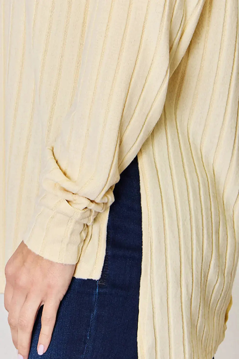 Basic Bae Full Size Ribbed Round Neck Slit T‑Shirt | Partner Labels Selection by Partner Label