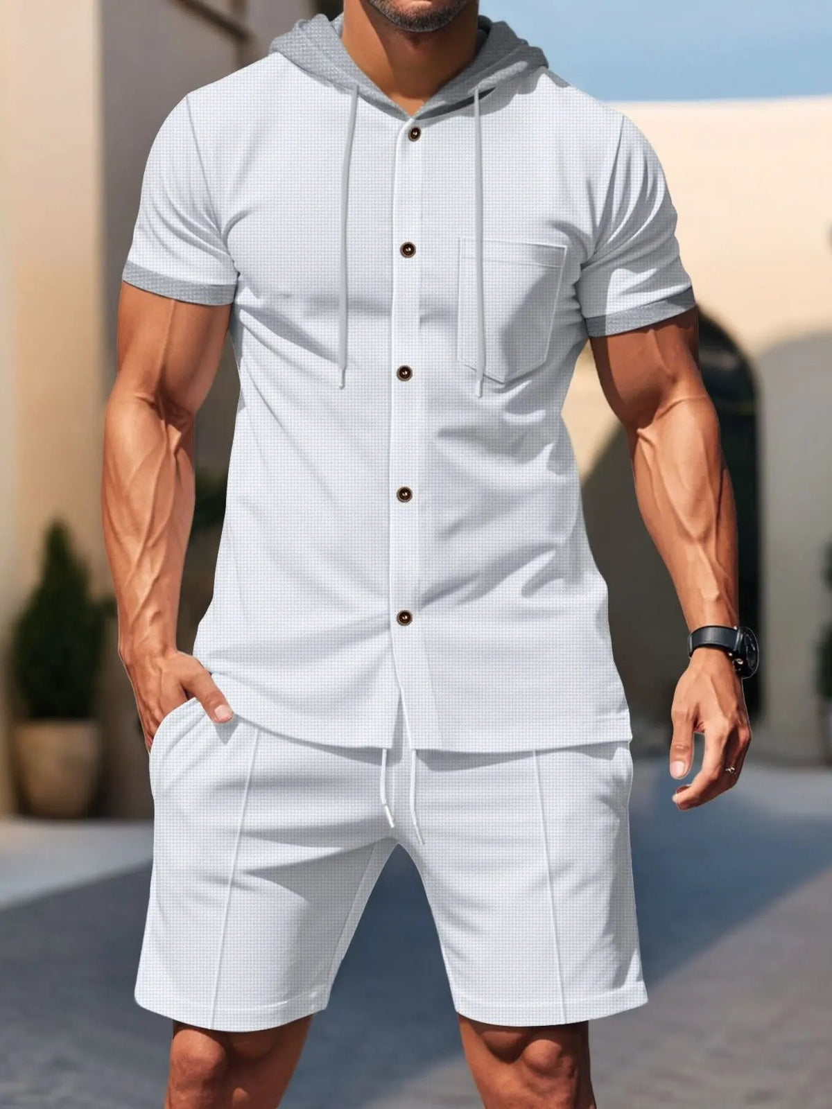 Men's Full Size Casual Hooded Top & Shorts Set Plus Size by Trendsi