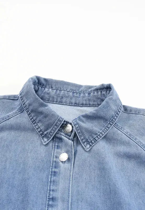 Distressed Collared Neck Flounce Sleeve Denim Dress by Partner Label