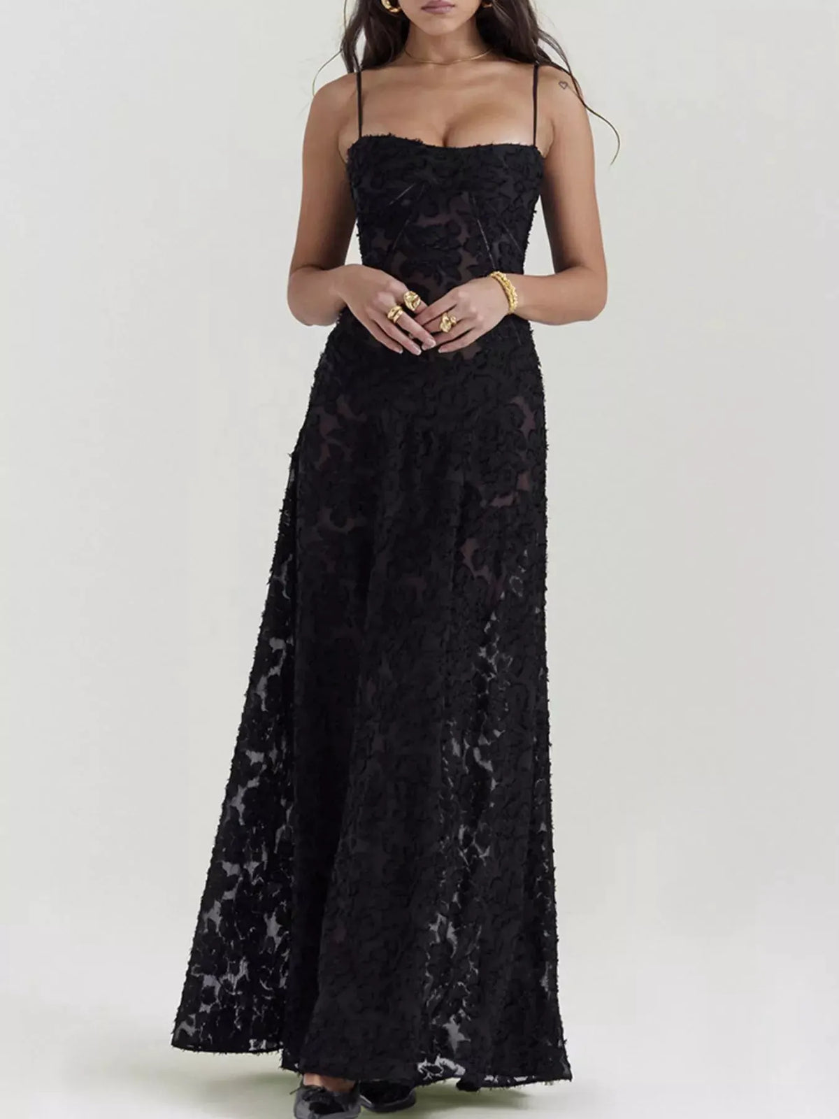 Lace Spaghetti Strap Maxi Dress by Partner Label