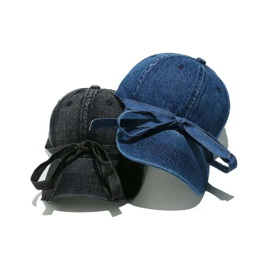 Washed Bow Denim Baseball Cap by Partner Label