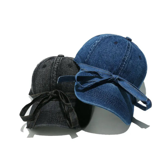 Washed Bow Denim Baseball Cap by Partner Label