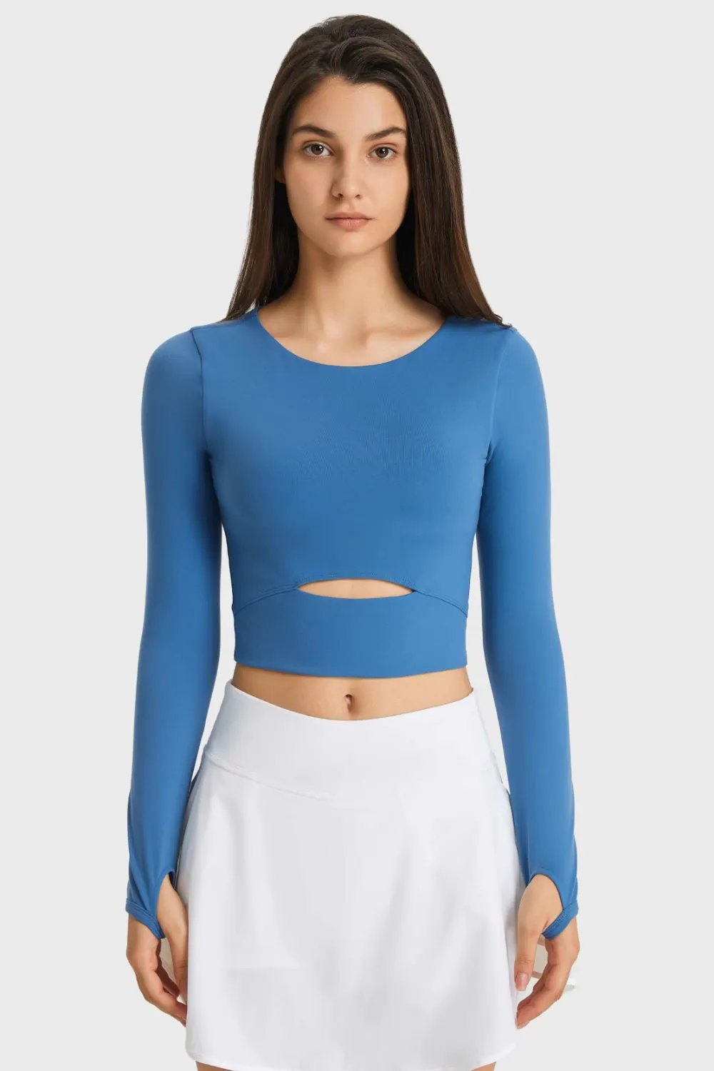 Millennia Cutout Long Sleeve Cropped Sports Top by Millennia