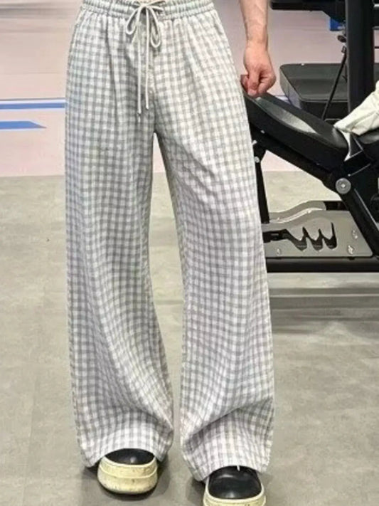 Men's Plus Size Plaid Wide-Leg Pants by Trendsi