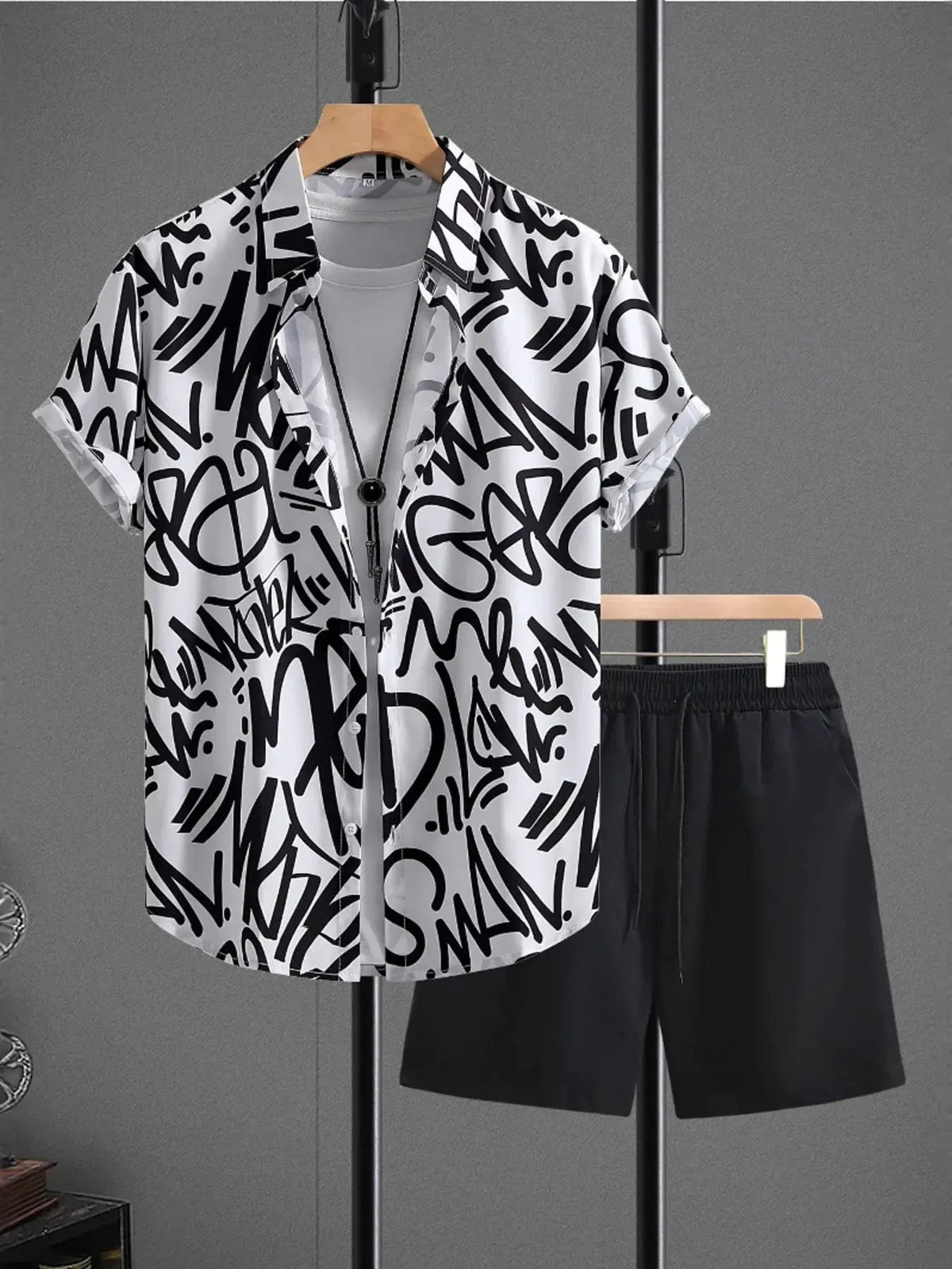 Men's Letter Print Shirt and Shots Set by Trendsi
