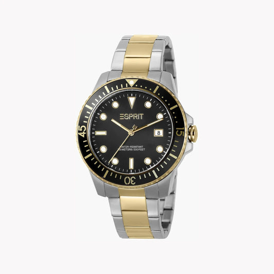 Esprit Men's Silver & Gold Stainless Steel Watch, Black Dial | Es1g156m0025 by ESPRIT