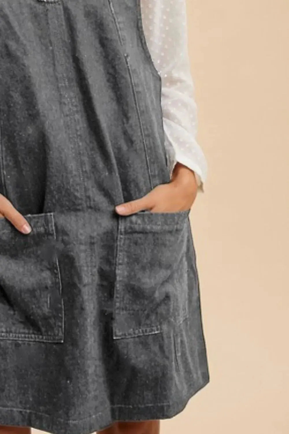 Annie Wear V-Neck Adjustable Strap Denim Overall Dress with Pockets by Partner Label